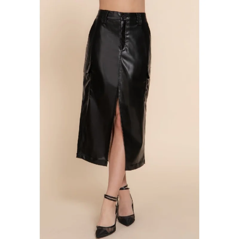 Faux Leather Midi Cargo Skirt