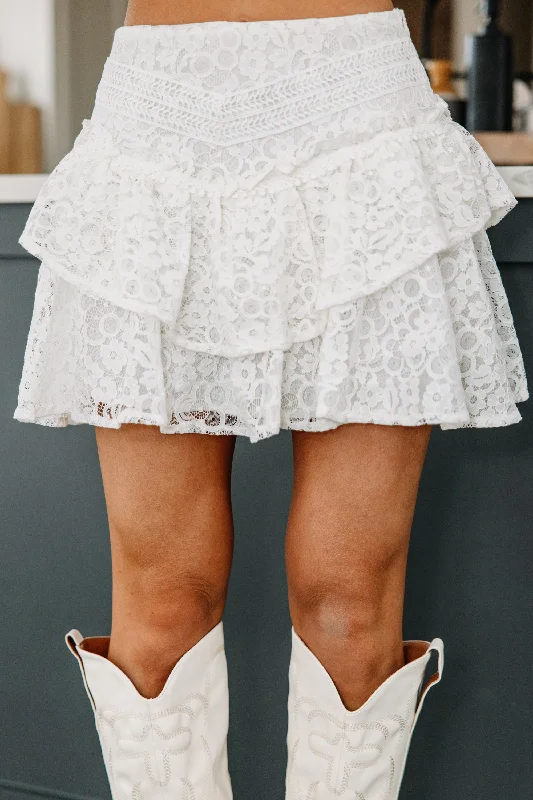 Feminine Finesse White Lace Skirt