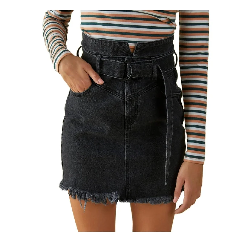 Guess Women's Denim Frayed Hem Denim Skirt Black Size Small