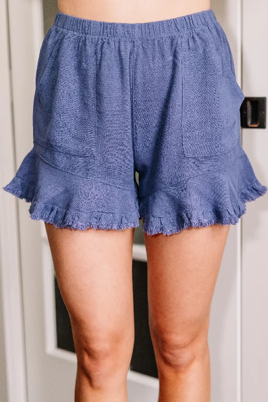 Hear Them All Denim Blue Linen Shorts