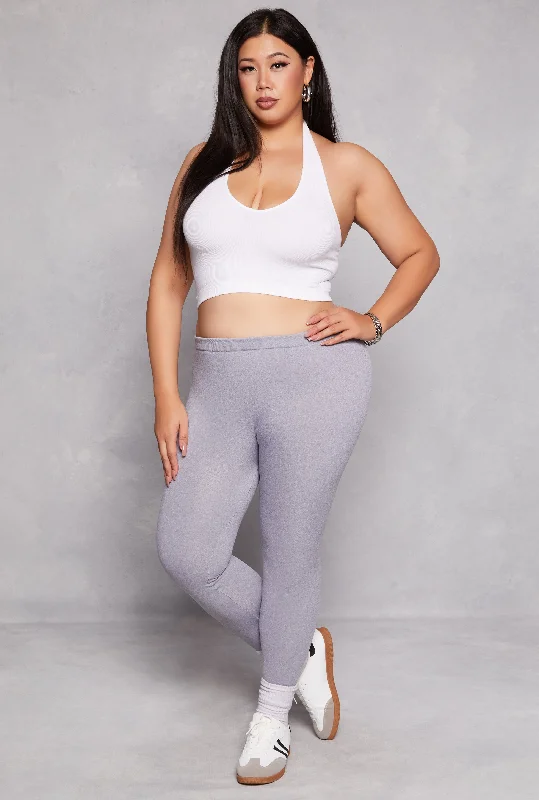 Plus Size Solid Fleece Leggings