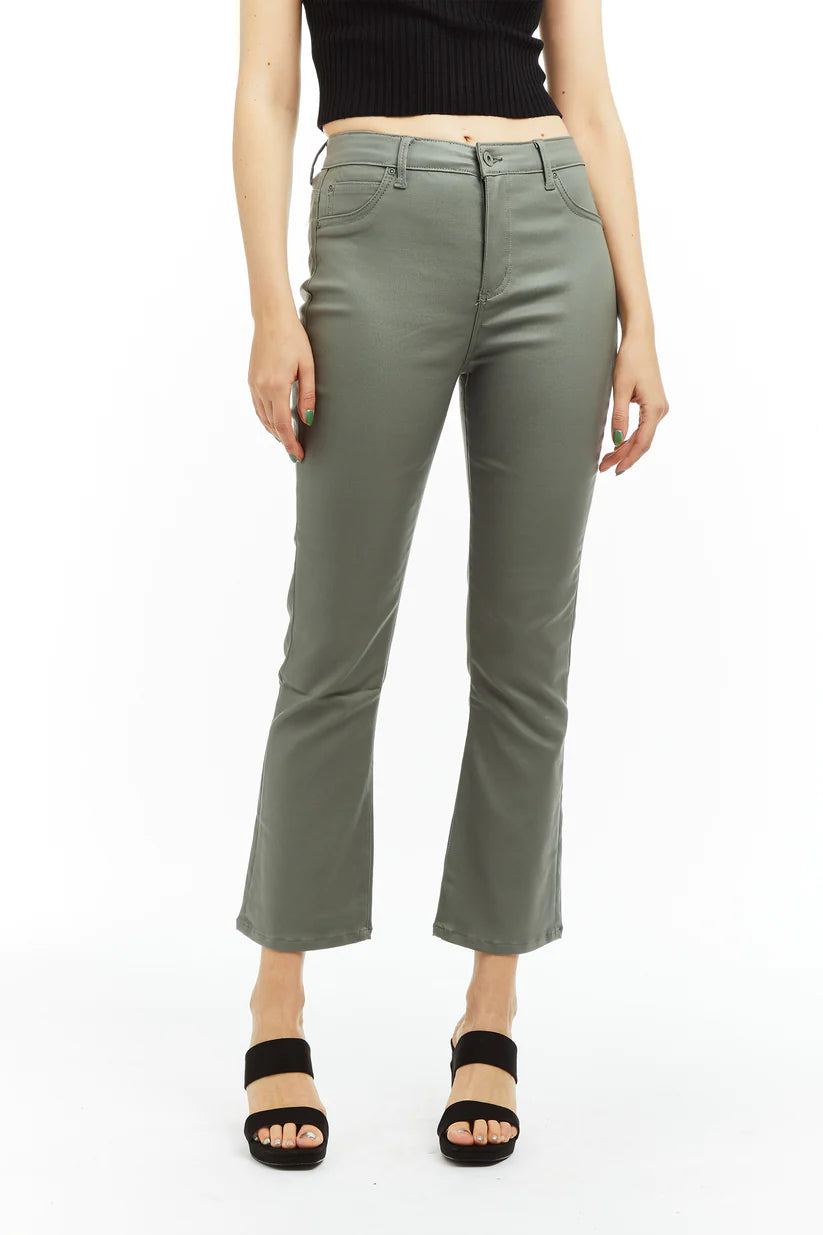 High Rise Coated Ankle Crop Flare - Sage