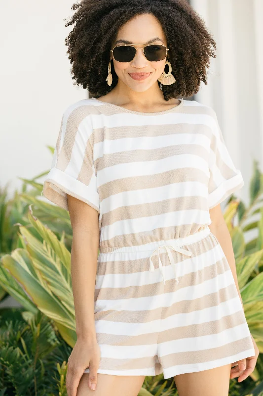 I'm With You Taupe Brown Striped Romper