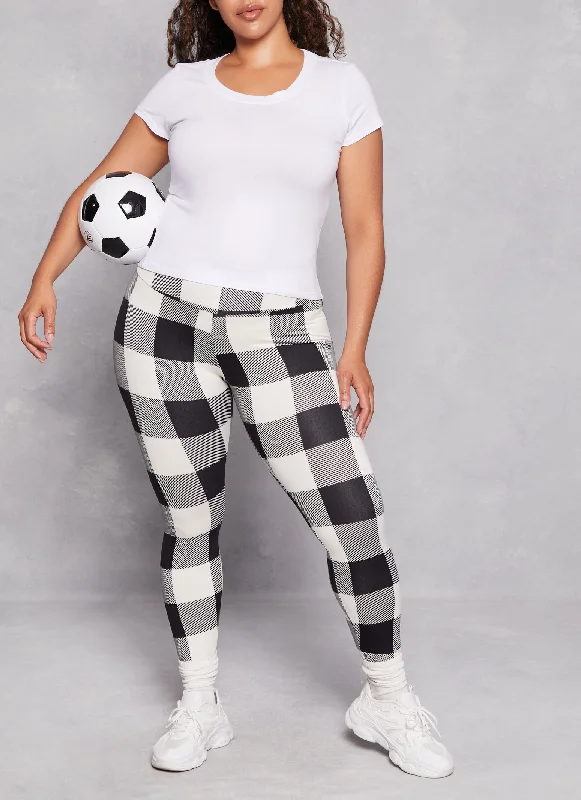 Plus Size Plaid Soft Knit High Waist Leggings