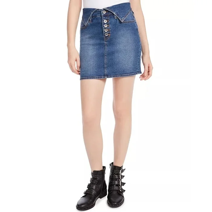 Kendall + Kylie Women's Flipped Waistband Denim Skirt Blue Size 29