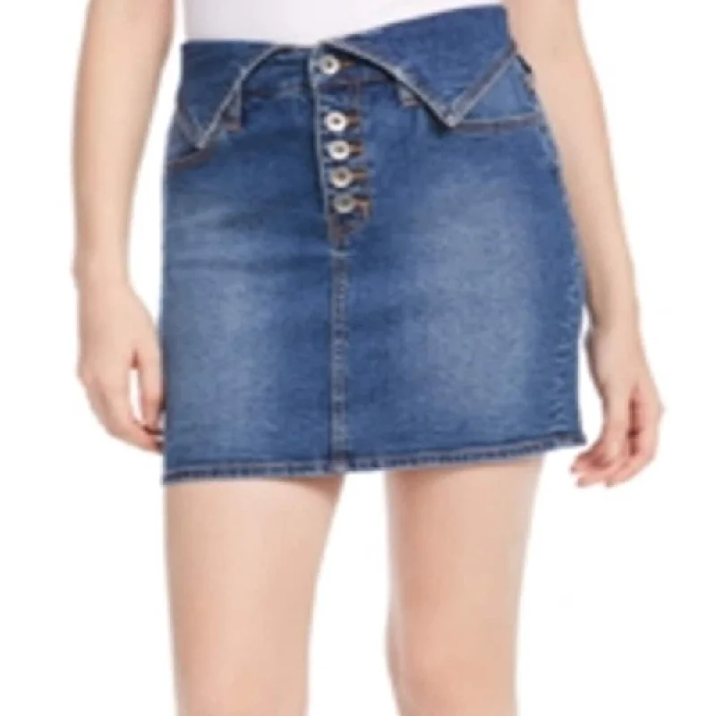 Kendall Kylie Women's Flipped Waistband Denim Skirt Blue Size Xl