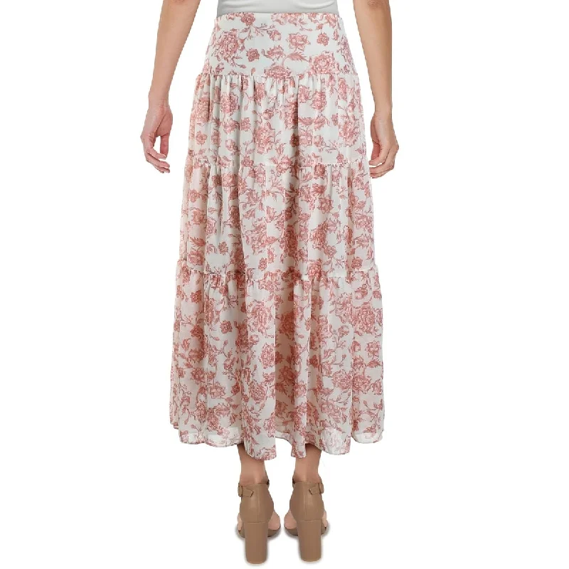 Lauren Ralph Lauren Women's Pauldina Floral Ruffled Maxi Skirt Pink Size 10