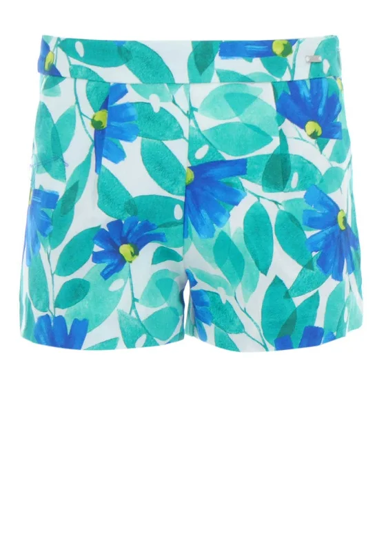 Mayoral Girls Leaf Floral Shorts, Green