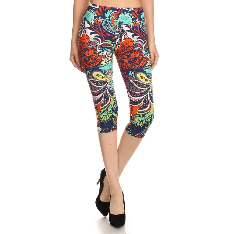 Multi-color Ornate Print Cropped Length Fitted Leggings