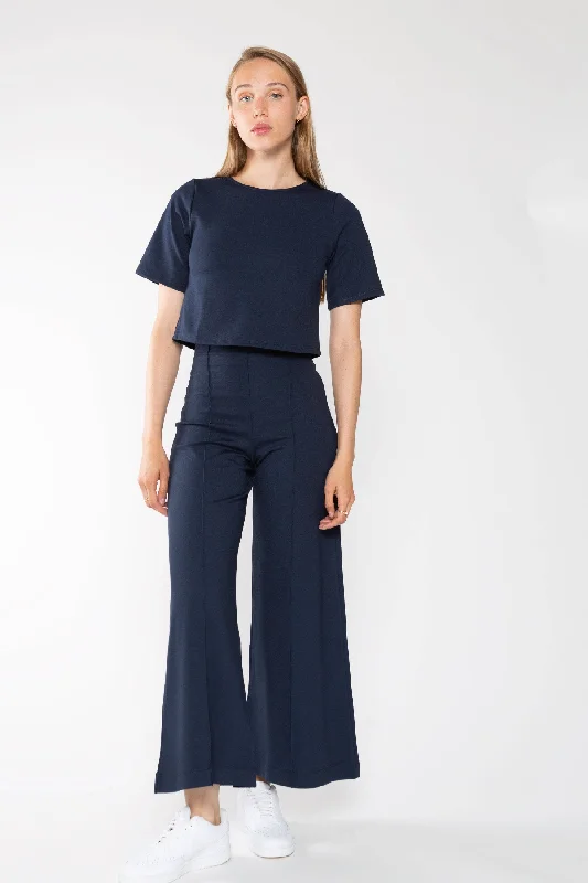 Ponte Knit Wide Leg Pant: Cropped