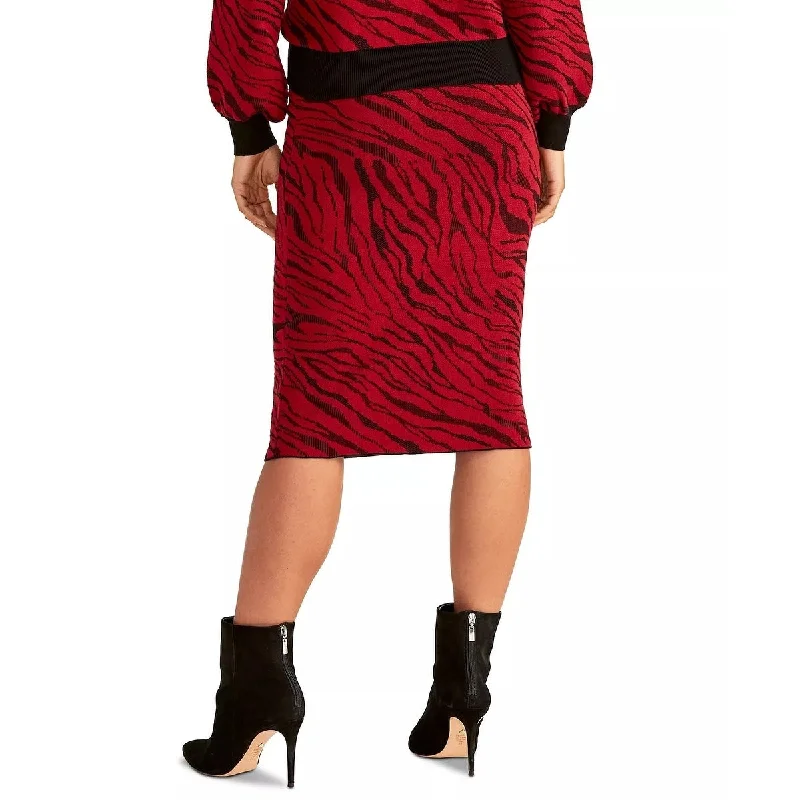 Rachel Roy Women's Animal Print Midi Skirt Red Size Medium