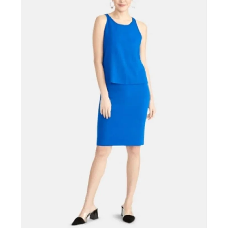 Rachel Roy Women's Sleeveless Jewel Neck Above the Knee Sheath Skirt Blue Size X-Large