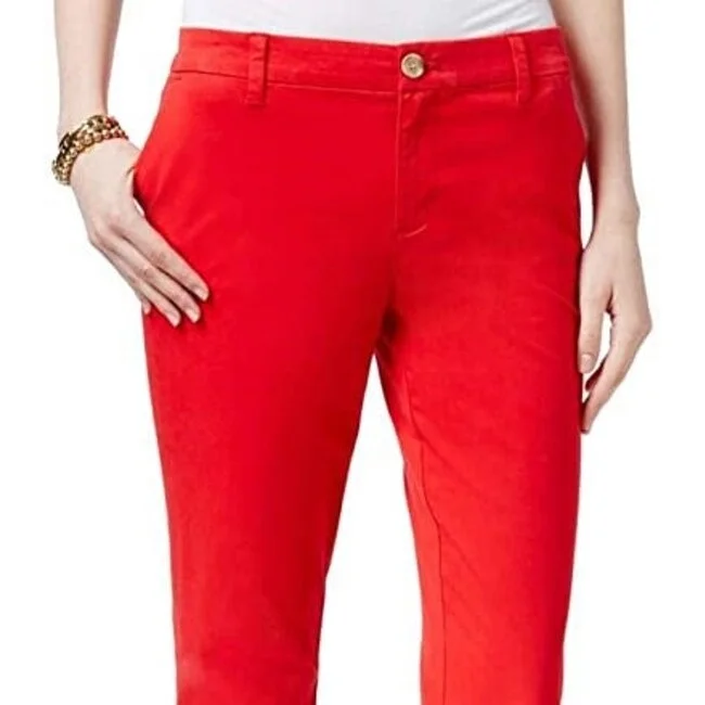 Tommy Hilfiger Women's Cuffed Chino Straight-Leg Pants Dark Red Size 4