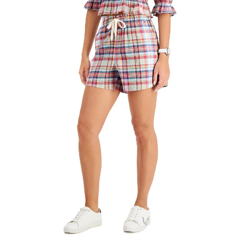 Tommy Hilfiger Women's Preppy Plaid Cotton Shorts Orange Size Xx-Large