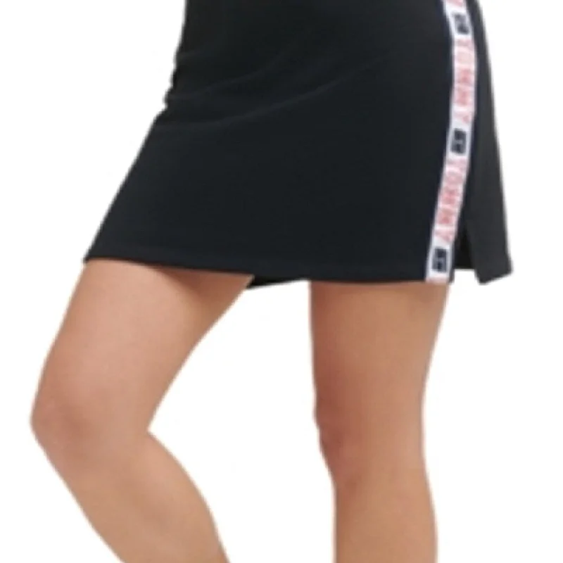 Tommy Hilfiger Women's Stretch Embroidered Ribbed Short Active Wear A Line Skirt Black Size X-Small