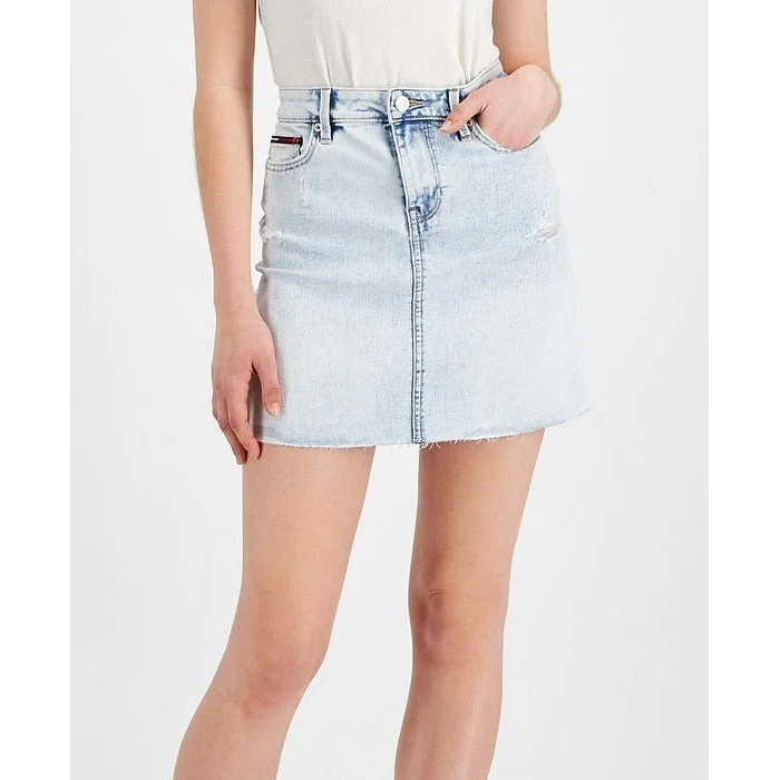 Tommy Jeans Women's Raw Hem Denim Mini Skirt Blue Size 24