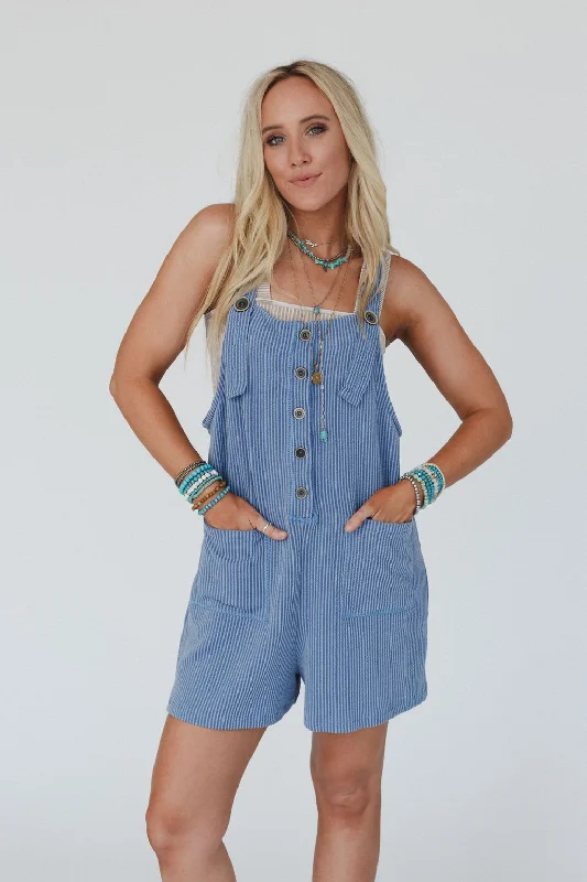 The Nest Wild Hearts Button Romper - Blue