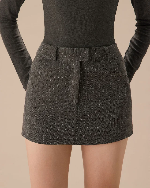 Women's Grey High-waisted Pocket Skort