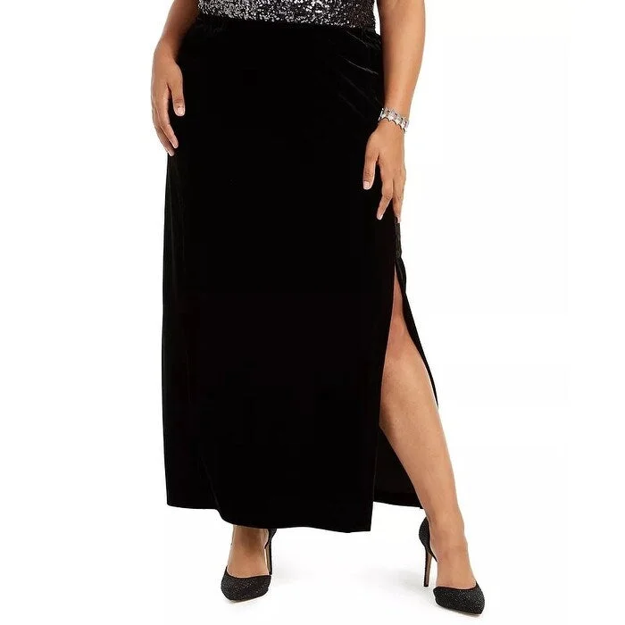 Alex Evenings Women's Plus Velvet Long Skirt Black Size 2X