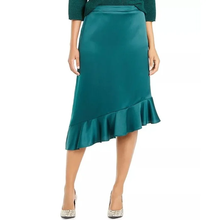 Alfani Women's Asymmetrical Ruffle Hem Skirt Dark Green Size 14