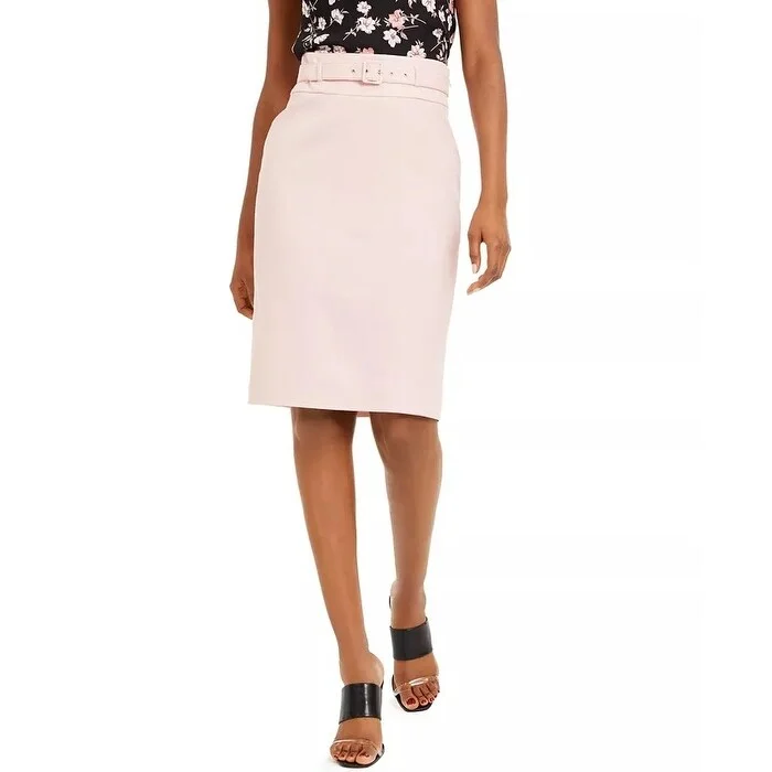 Bar III Women's Belted Pencil Skirt Pink Size 2