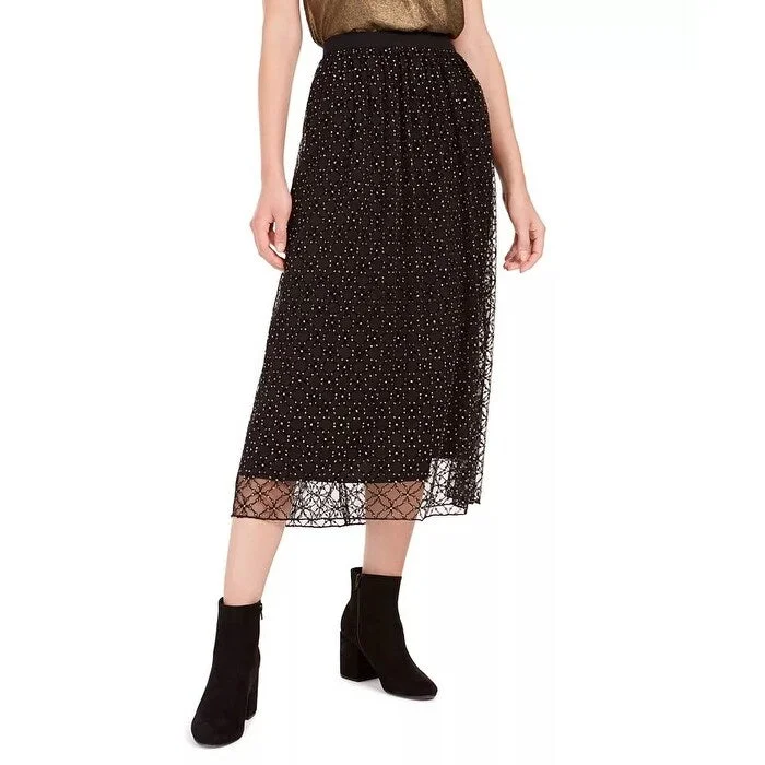 Bar III Women's Lace Overlay Midi Skirt Black Size X-Small