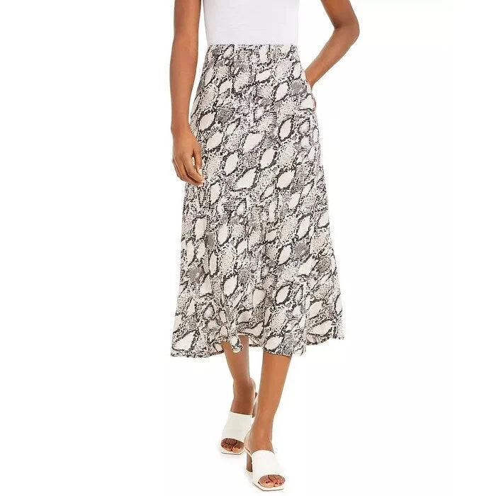 Bar III Women's Snake-Print Midi Skirt Beigekhaki Size Large