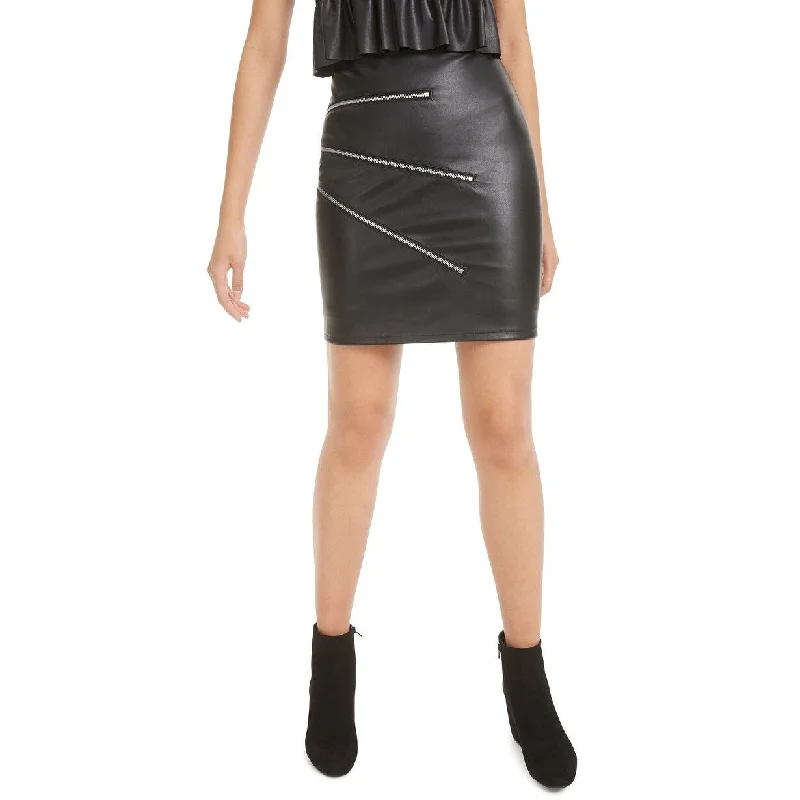 Bar III Women's Zipper-Trimmed Faux-Leather Mini Skirt Deep Black Size Small