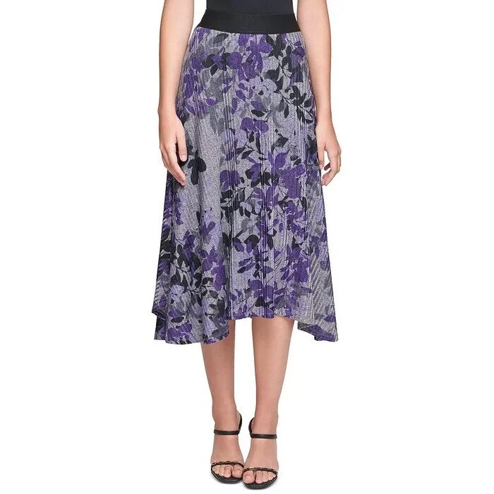 Calvin Klein Women's Floral-Print Midi Skirt Charcoal Size L - Large