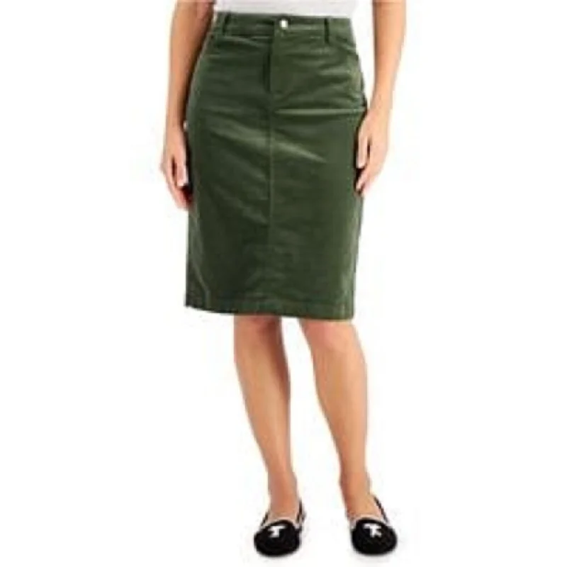 Charter Club Women's Corduroy Tummy-Control Skirt Green Size 14