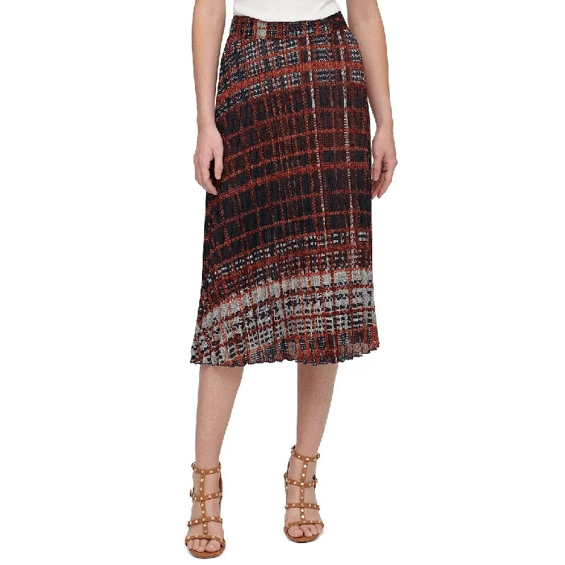 DKNY Women's Printed Pull-On Pleated Midi Skirt Orange Size XL - X-Large