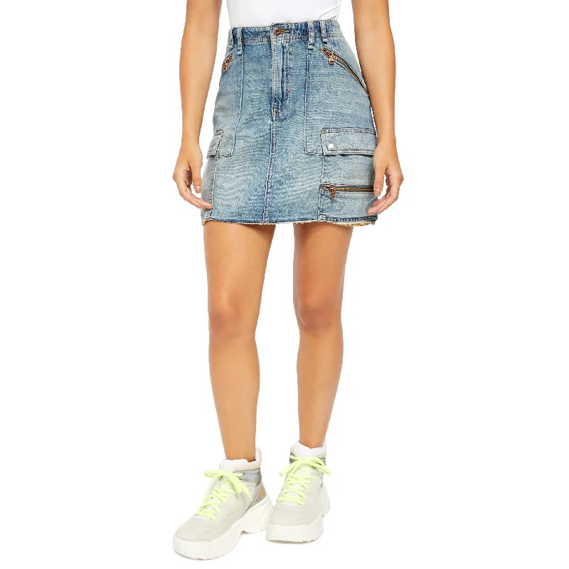 Free People Women's Avenue Denim Miniskirt Blue Size SQUARE 24 - SQUARE 24