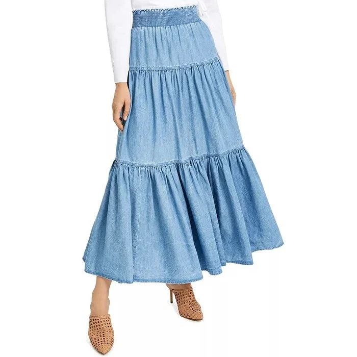 INC International Concepts Women's Tiered Chambray Skirt Blue Size M - Medium