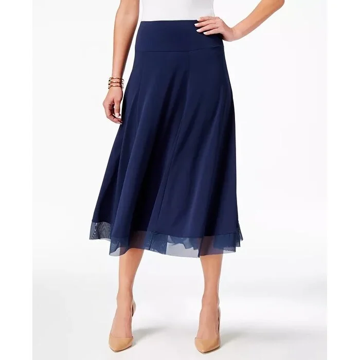 JM Collection Women's Mesh-Hem A-Line Skirt Blue Size Small