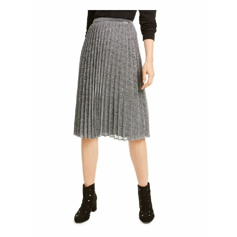 Maison Jules Women's Pleated Metallic Midi Skirt Silver Size Medium