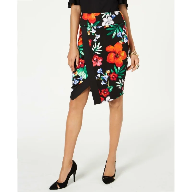 Thalia Sodi Women's Printed Floral Scuba Skirt Black Size Extra Small - X-Small